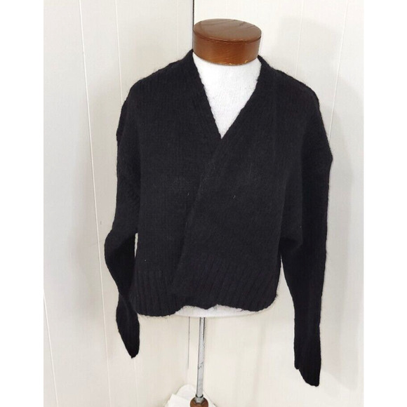 Zara Womens Medium Black Wool Alpaca Long Sleeve Crop Open Cardigan - Picture 1 of 7